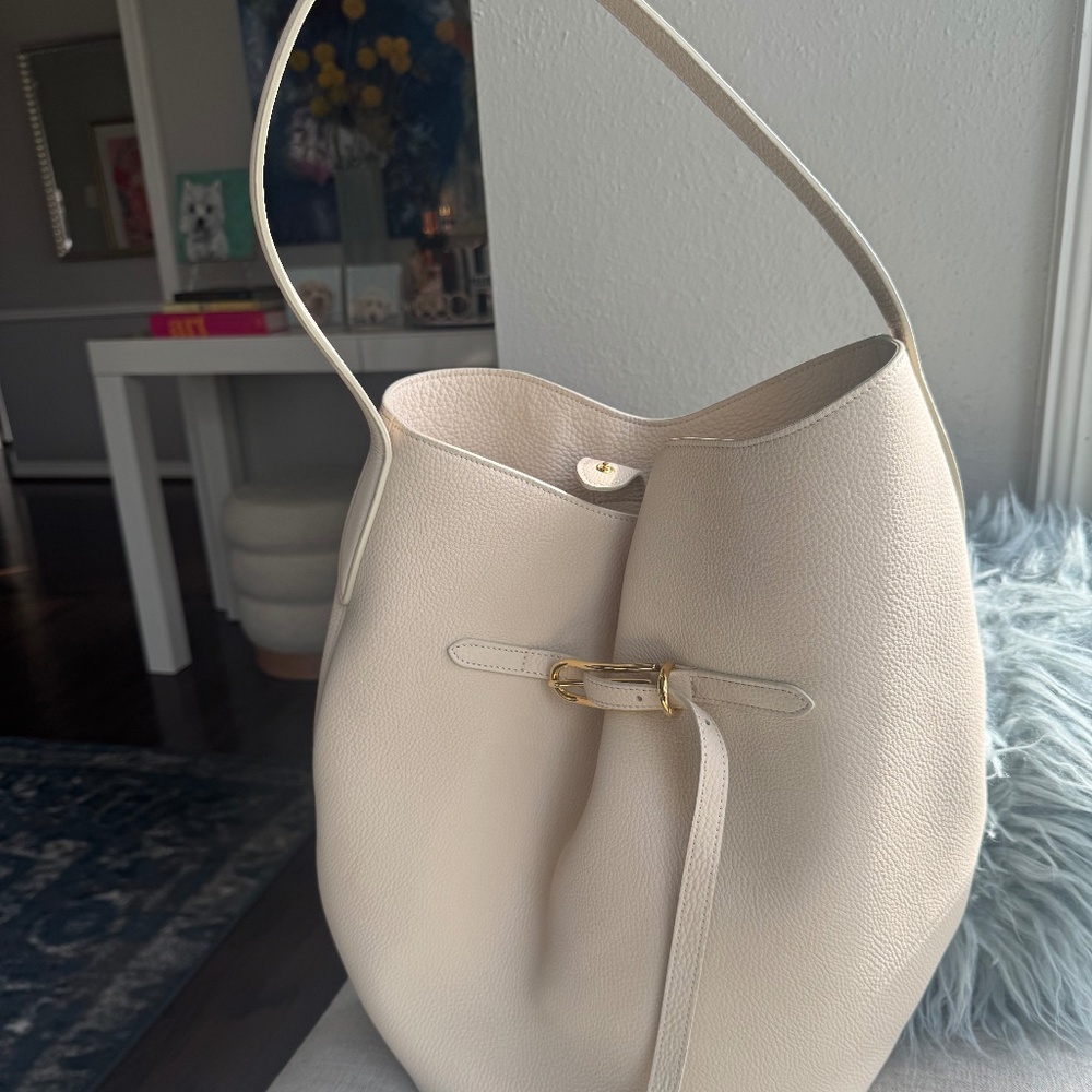 Liffner Large Belted Bucket Bag - cream color leather - new with tag